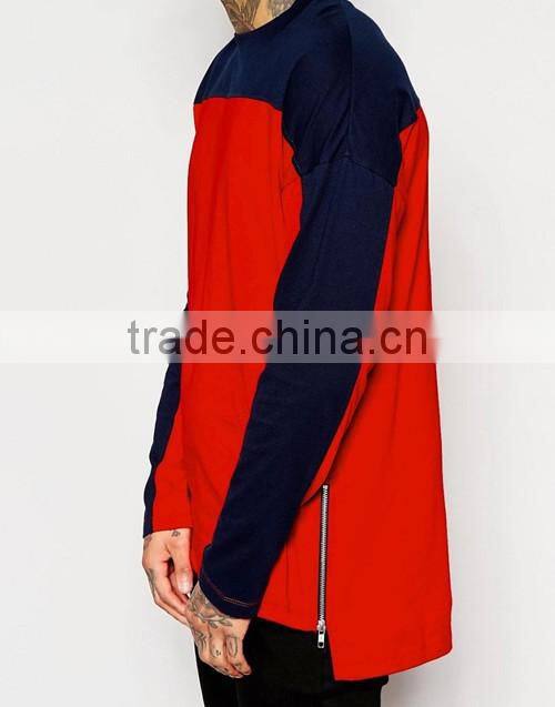 2016 summer fashion men hip hop style 50 coton / 50 polyester longline long sleeve t-shirt OEM