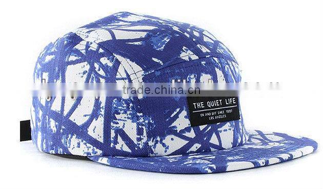 Wovel label chain 100% cotton flat brim 5 panel snap back cap