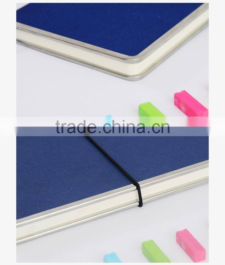 A5 Faux leather cover notebook customizable hardcover office notebook metal lipping notebook with band