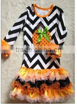 2014 new girls halloween dress pumpkin dress chevron dress