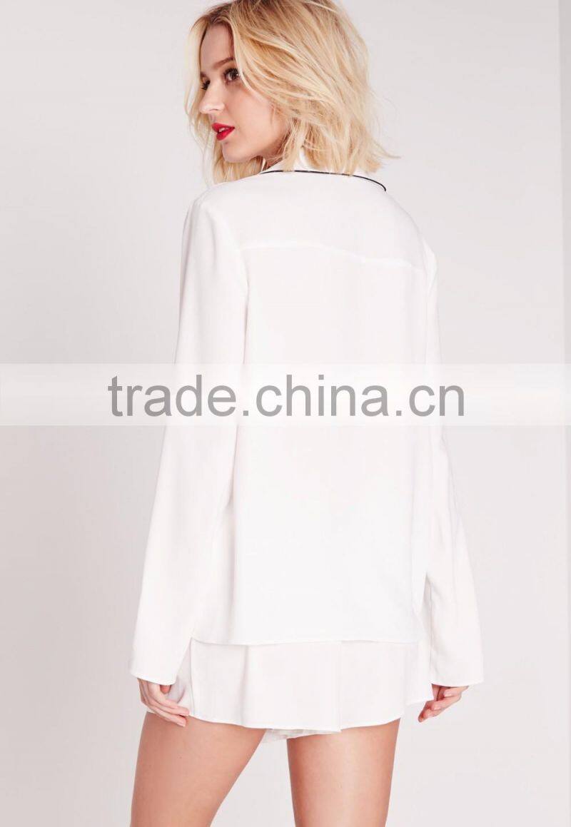 New arrival contrast pipi pyjama set wholesale adult women pajama white