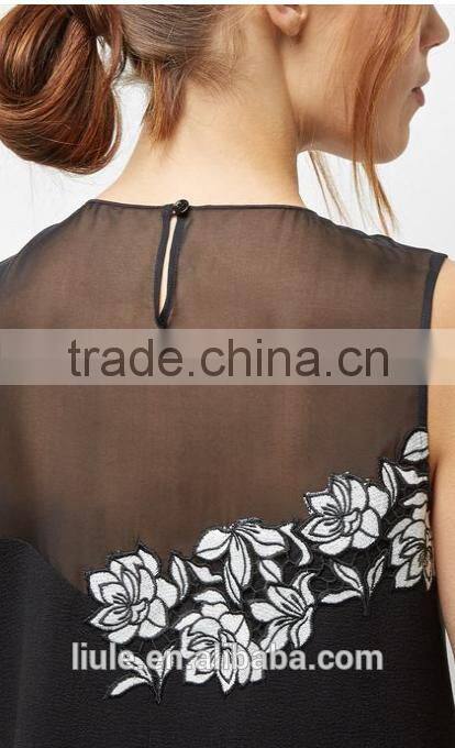 Women Blouse Sleeveless Casual Tops Flower Lace Embroidered Summer Style 2015 Blouses