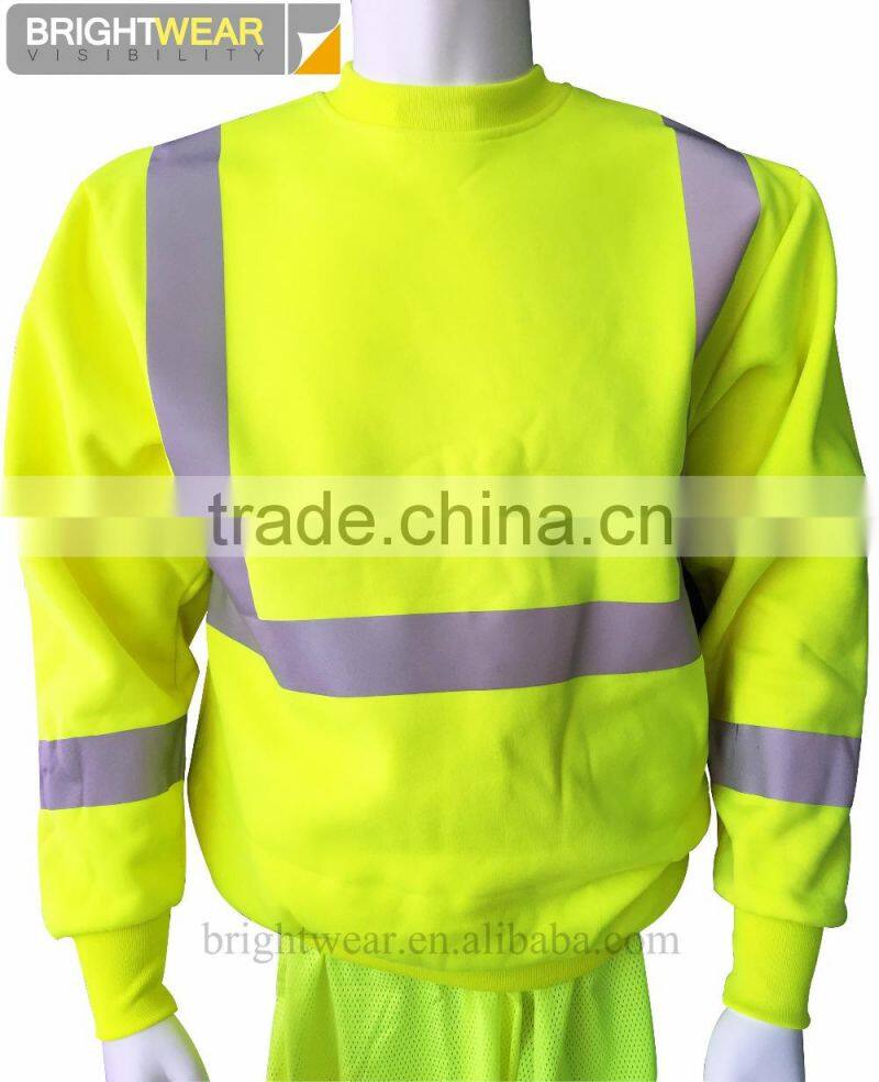 80% polyester 20% cotton fleece hi vis safety sweatshirt with heat-applied reflective tape meet CSA Z96 requirement