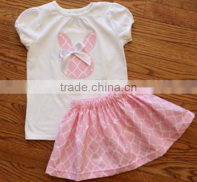 Factory wholesale girls fashion short skirts set Girl summer pink embroidered rabbit small skirt set baby clothes organic