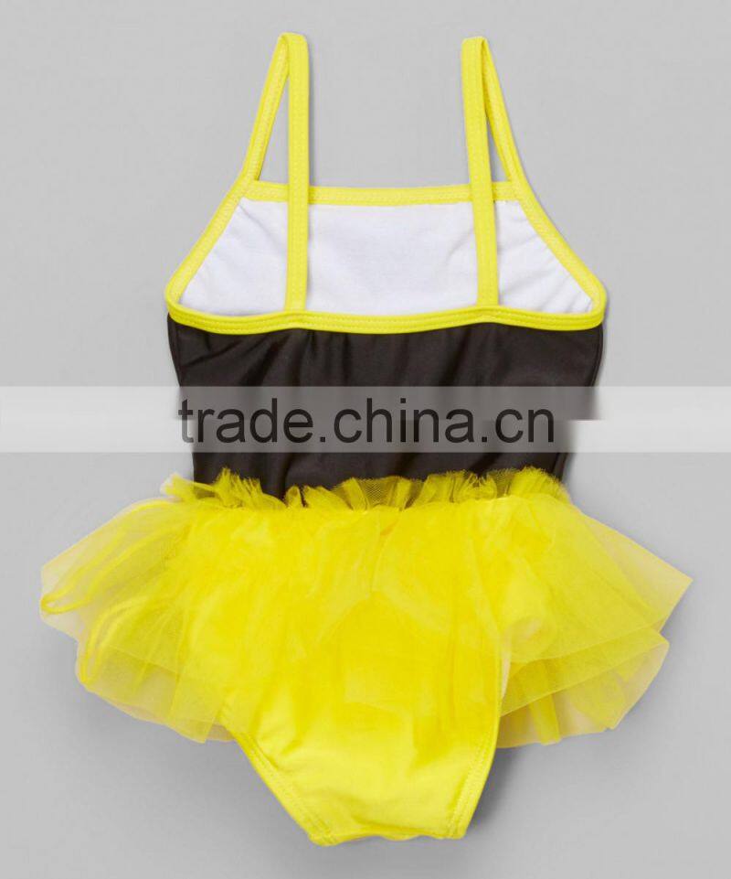 Latest Girl Swimsuit With Yellow And Black Daisy Skirted One-Piece Girl Beachwear Child Clothes G-NP-S905-320