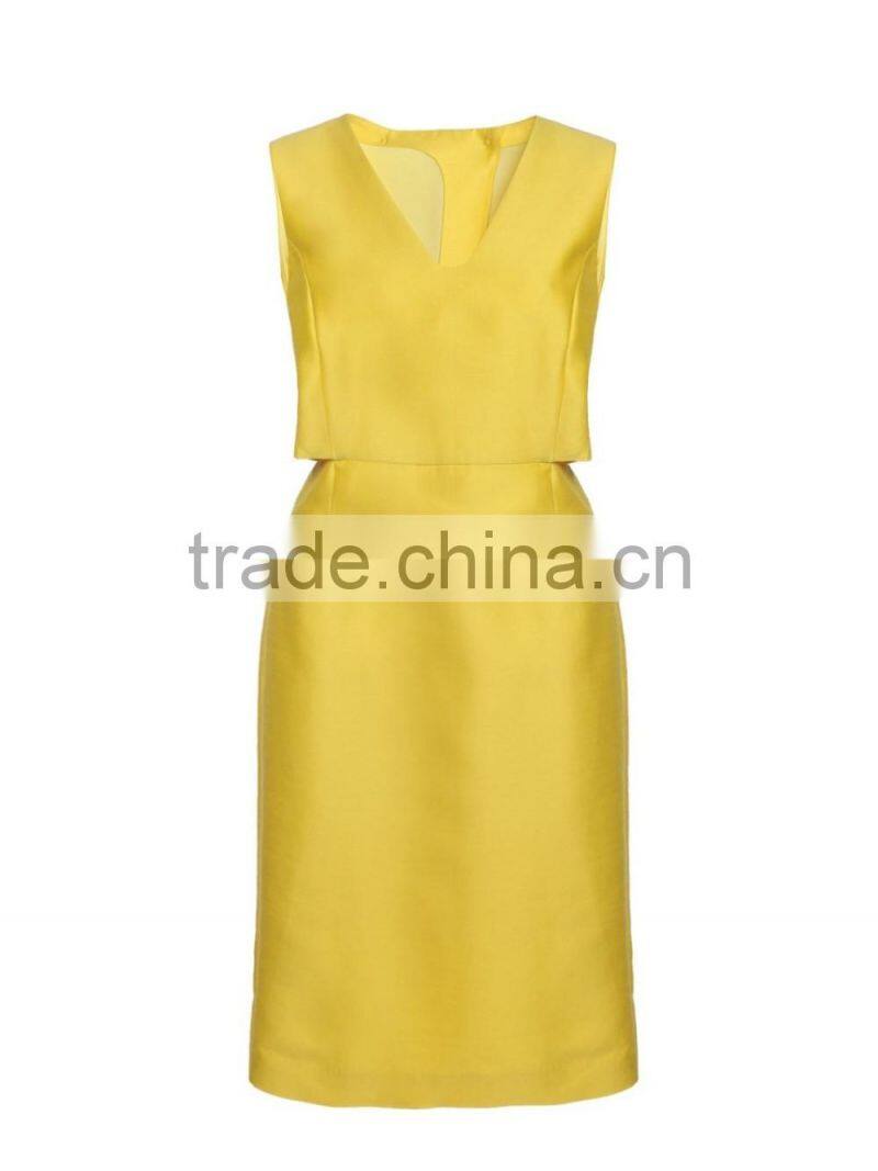 Office ladies simple blank yellow/black back split carrer formal dresses