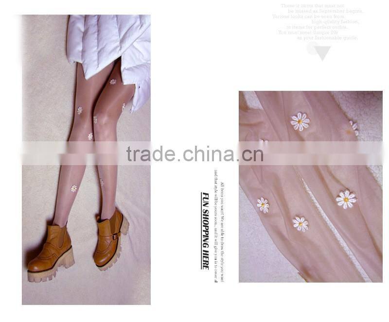 Handmade lace socks colorful flowers Pearl Rhinestone Anti-hook wire pantyhose stockings