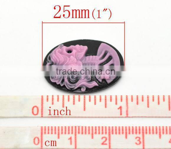 Purple Resin Halloween Skull Pattern Oval Cameo 25x18mm(1"x3/4"), sold per packet of 50