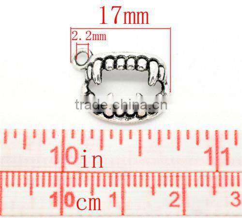Antique Silver Halloween Vampire Fang Teeth Charms Pendants 17x12mm