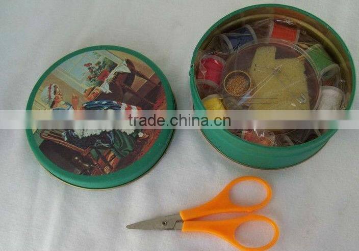 round sewing kit in tin