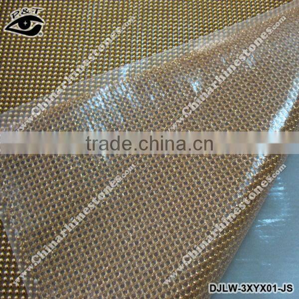 Iron on metal mesh round dome 3mm gold for clothing shoes