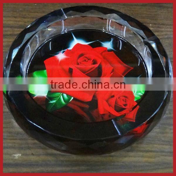 Beautiful Flower Round Crystal Ashtray For Wedding Decoration