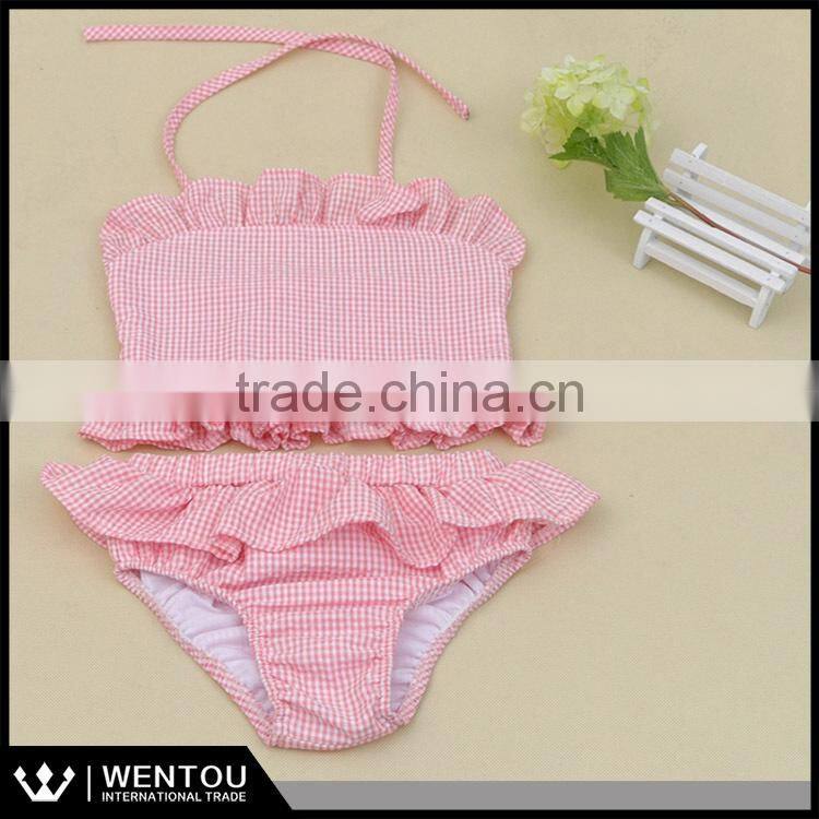 Wholesale Ruffled Kids Two Piece Seersucker Swimsuit