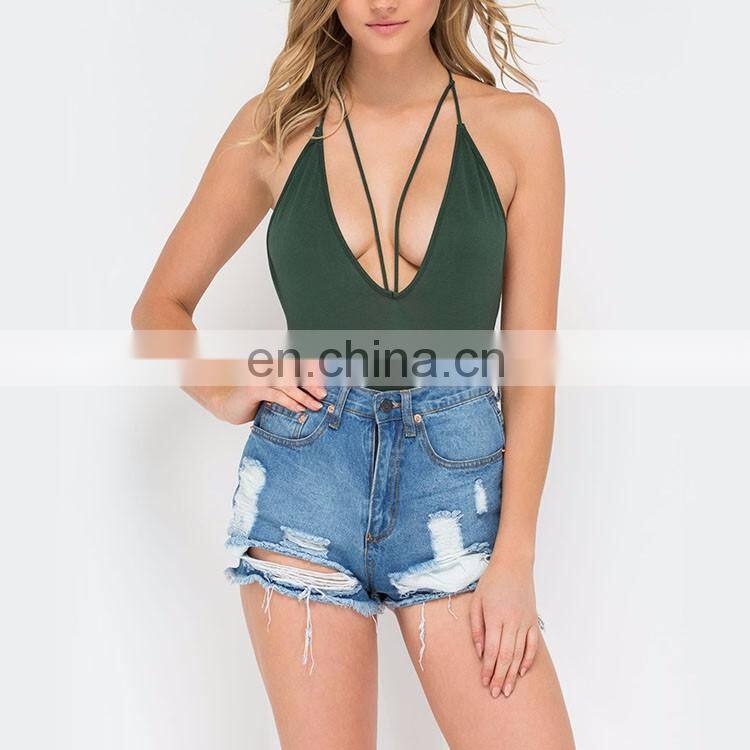 Wholesale Stripe Neckline Ladies Sexy Bodysuit