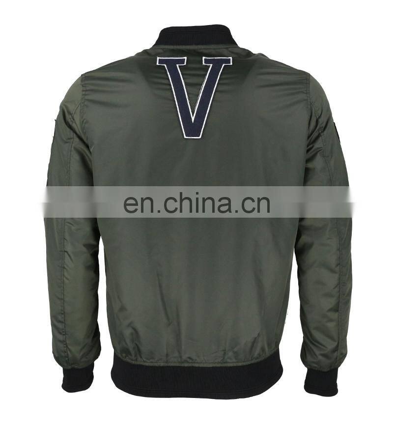 Custom Nylon Plain green Flight bomber jacket with patches