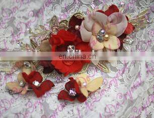 Aidocrystal Red with gold color Wedding Accessory Set Of 3 Hair Clips Bridal accessory handmade Hair Lace Flower Clip for girls