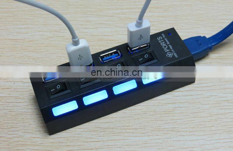 High Speed 4 Ports USB 3.0 Hub with On/Off Switch Led Indicator
