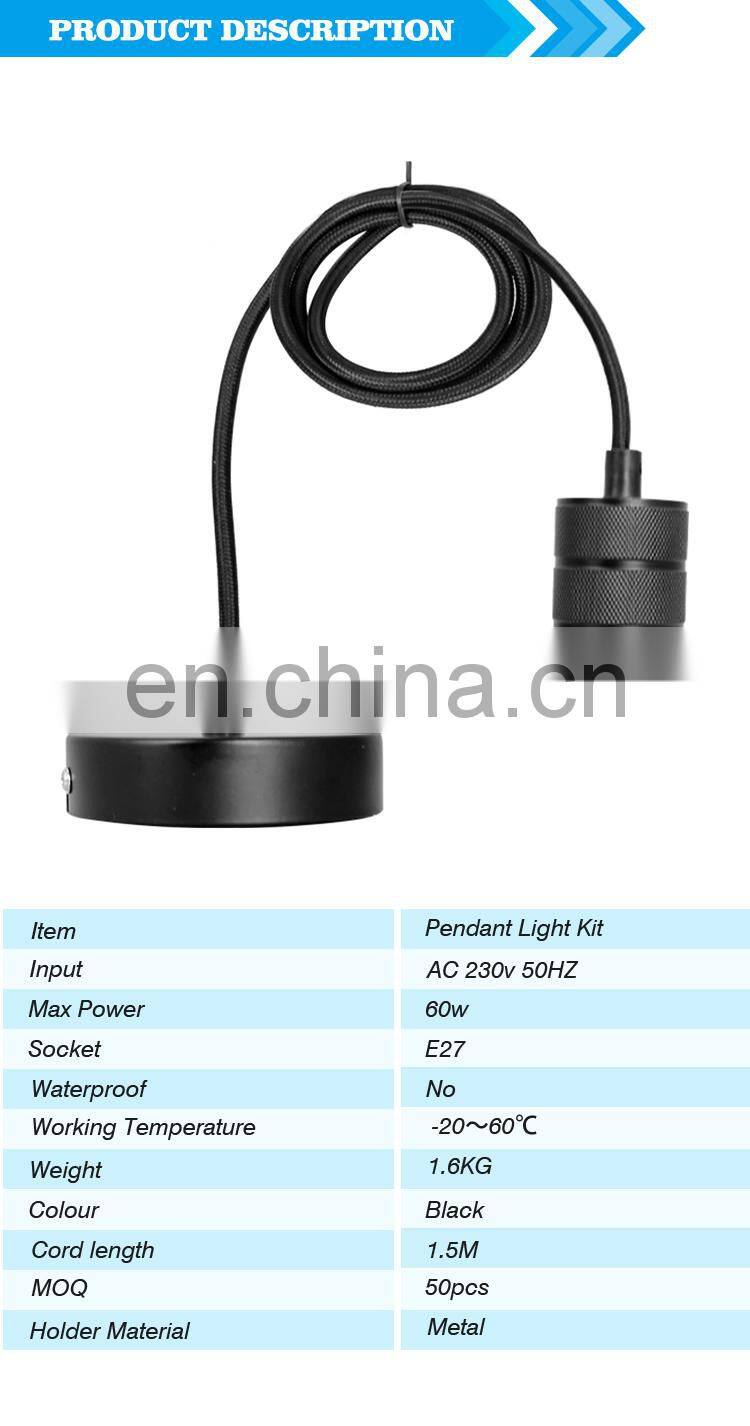 Ceiling Textile Cord E27 pendant light fitting for house metal light fitting kits