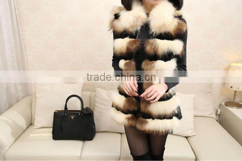 Bright White Color Fur Natural Raccoon Dog Fur & Rabbit Pelt Leather Vest