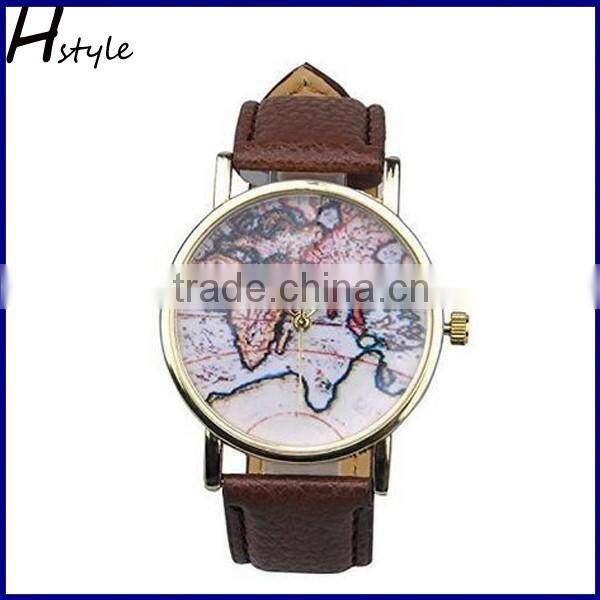 World Map Leather Watches Unisex Mini World Analog Quartz Watch Black WP011