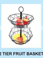 China factory Creative Countertop Kitchen Storage 2 tier Hanging Metal Iron Wire Fruit Bowl Basket