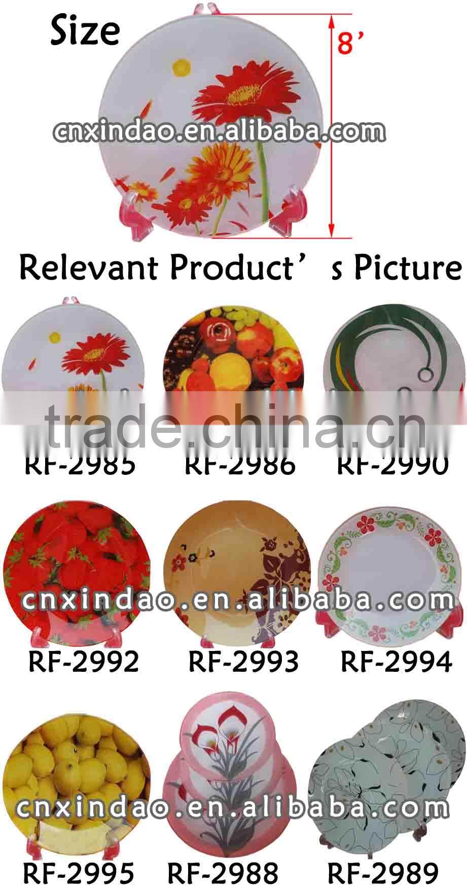 Glass Pizza Plate with Flower Design for Promotion Clear Glass Plates Round