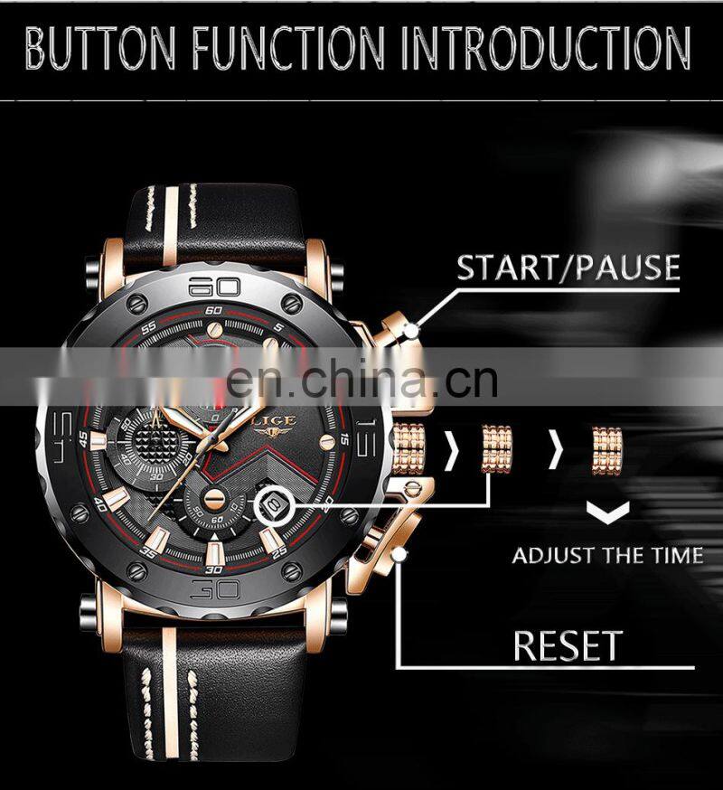 Lige 9899 Analog Sport Men Quartz Watches Luminous Waterproof Fashion Leather Luxury Brand Men's Quality Watch
