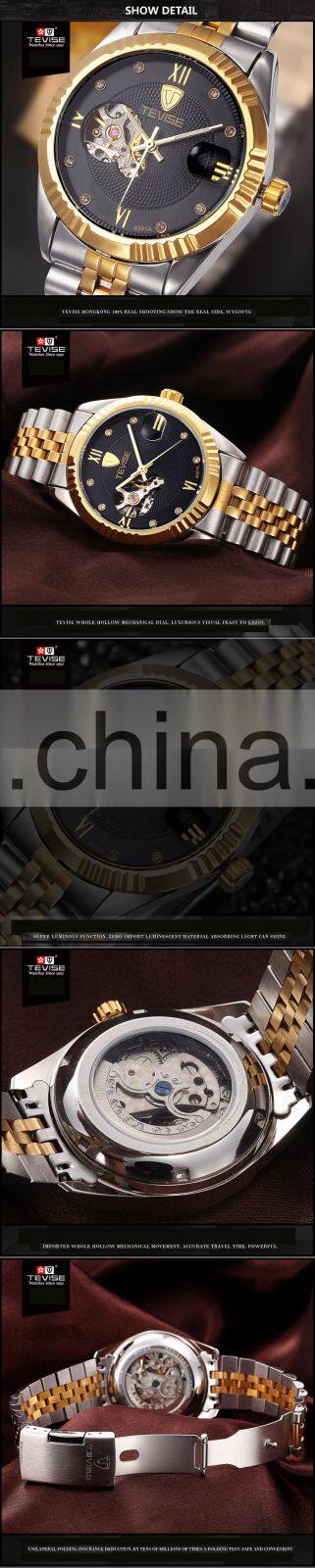 TEVISE 8391A Full Steel Wristwatch Man Skeleton Self-Wind Mechanical Watches Men