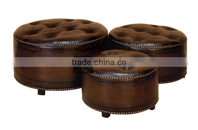 OT-026 Antique Round Shape Bed End Dresser Stool