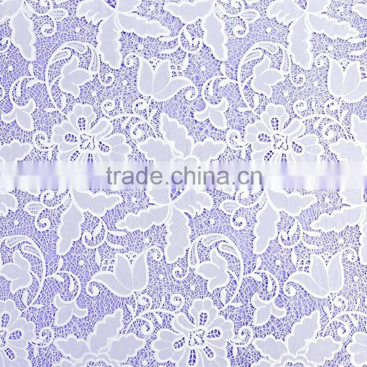 China supplier beautiful flower chemical water soluble laser lace embroidery fabric