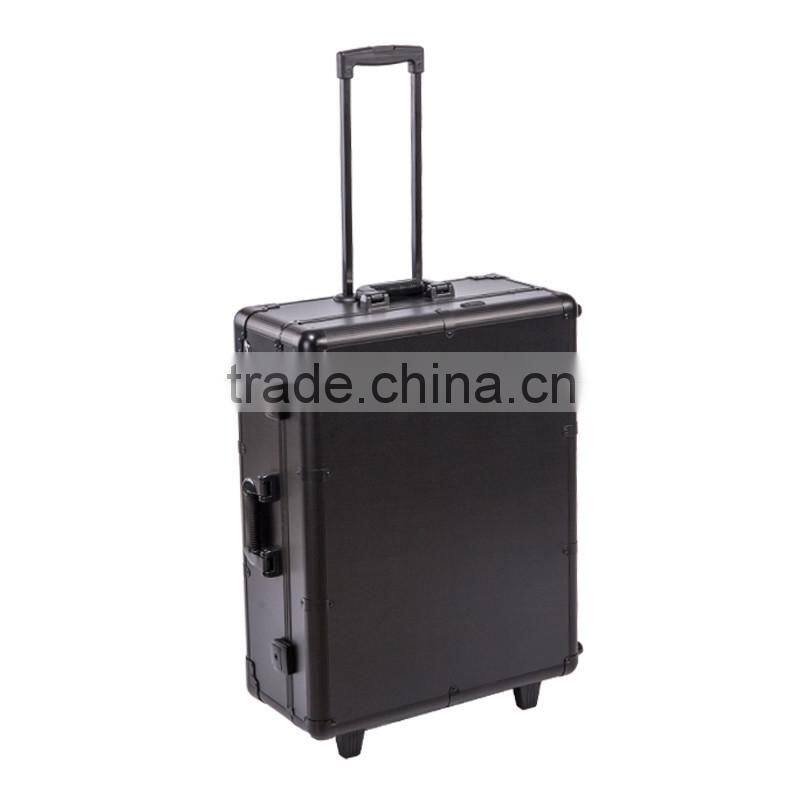 Professional Classic Black Aluminum Makeup Trolley Case with Bluetooth Lighted Mirror