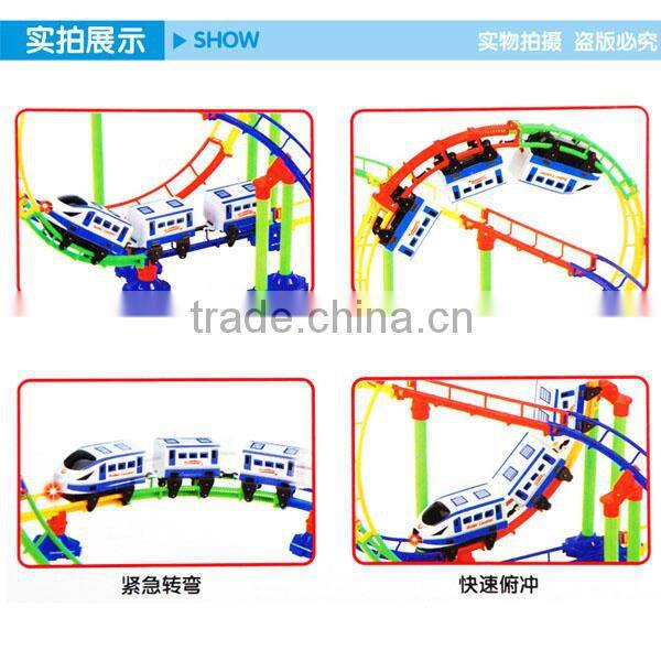 Intelligence early education orbit kids roller coaster with battery train and light, 127PCS, 445cm length,Slot Toys, orbit toys