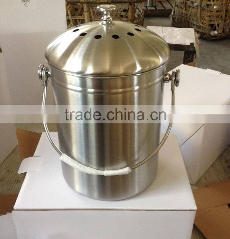Stainless Steel Compost Bin Compost Pail 16x26cm Flat Body 0.6Gallon