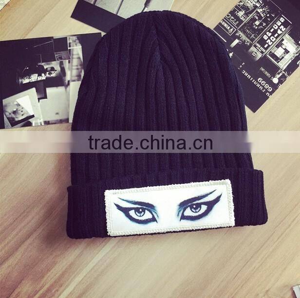 2016 Newest Cool Punk Rock Eye Pattern Rolled Brim Man Women Beanie Hats