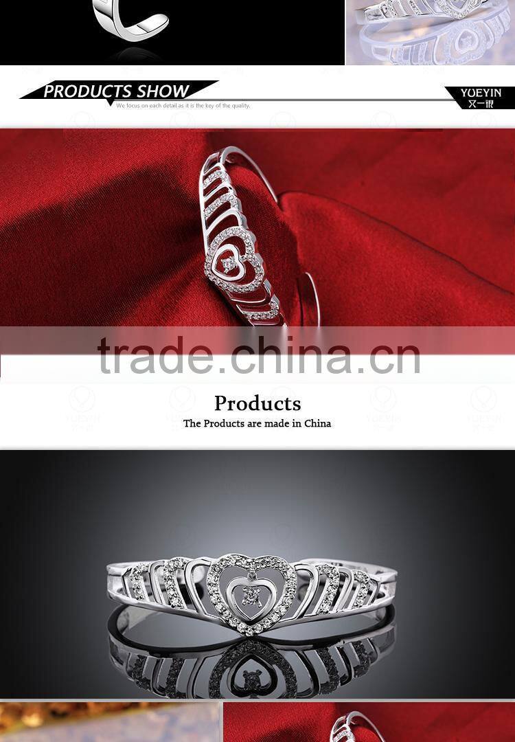 Exquisite Brass Sample Accepted Women Heart Designs Silver Plated Bangle