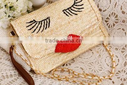 Ladies fashion beige summer natural straw bag
