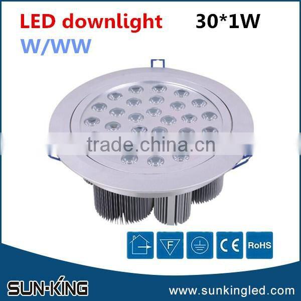 Top quality bridgelux non-dimmable/dimmable 30w led down light , 220v led ceiling light spotlight 24w 21w 18w 15w 12w 9w 7w 5w