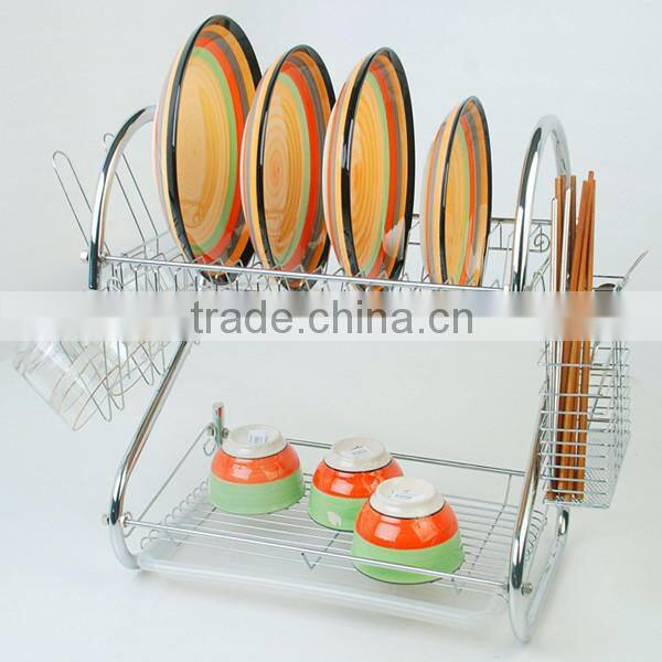 household item chrome plating 2 layer metal wire dish rack