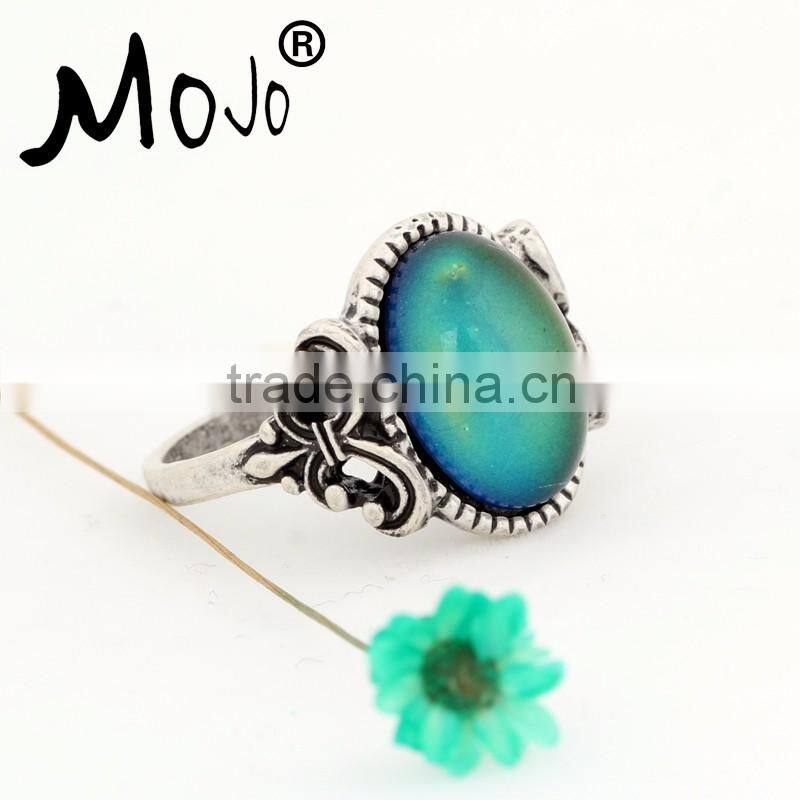 Safe Zinc Alloy Fashion Changing Color Mood Ring for Women Wholesale Big Stone Mood Beads