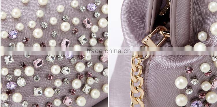 china wholesale latest fashion design decorated with pearl ladies clutch bag