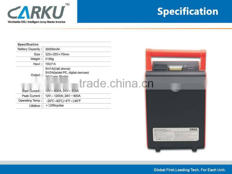 Carku 30000mAh car jump starter LCD displayer for diesel truck 12V/24V