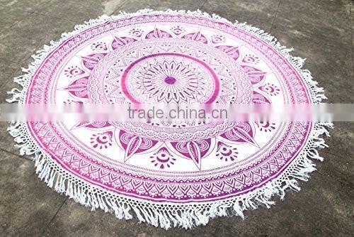 Indian Mandala Ombre Round Mandala Beach Throw Roundie Yoga Mat