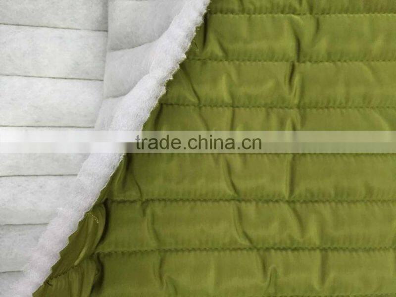 Fashion polyester stripe embroidered thermal padded fabric with quilting for down coats/jacket
