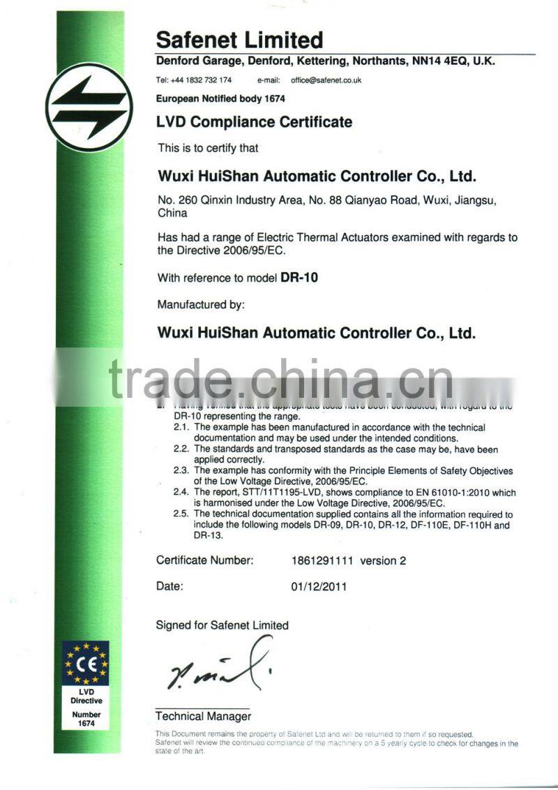 electric thermal actuator for floor heating system