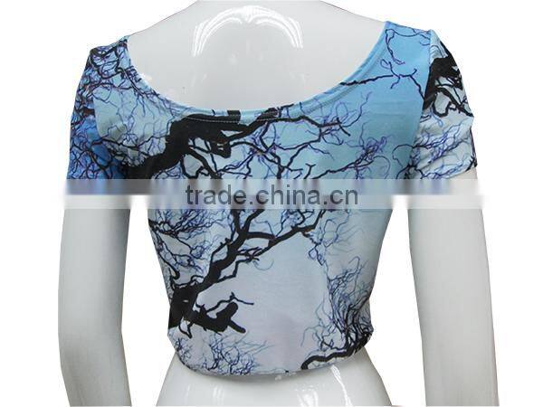 2015 New Arrival Autumn Short Sleeve New York Print Custom Ladies Crop Top