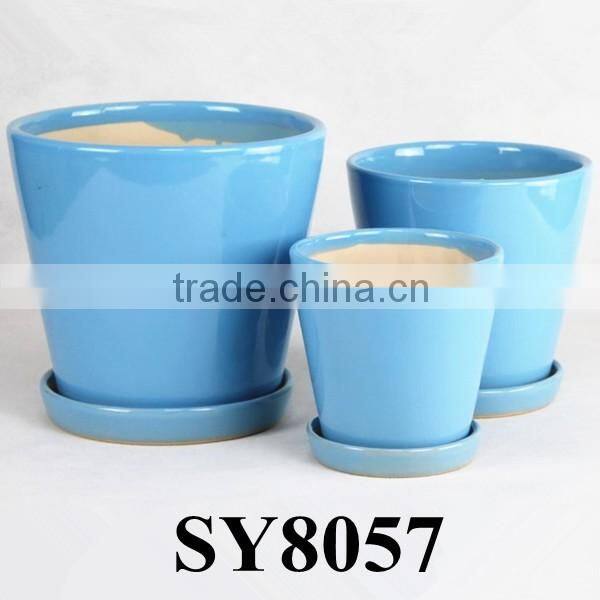 Glazed pots for indoor ceramic sky blue flower pots