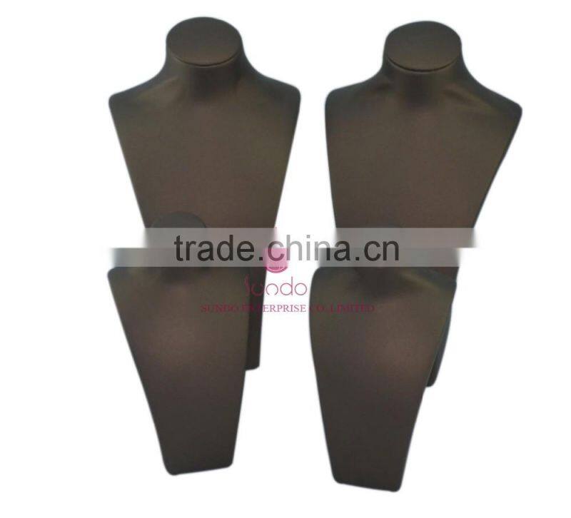 Popular brown leather wrapped wooden necklace display bust