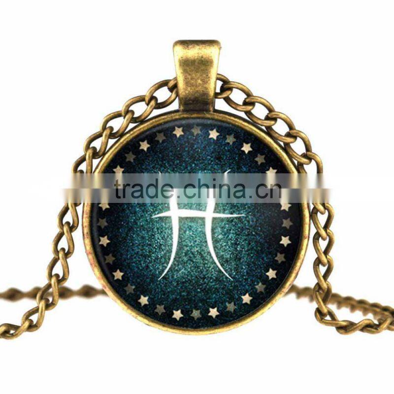 Mysterious Zodiac Glass Cabochon Pendant Necklace Glass&Alloy