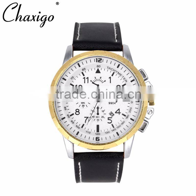 3 eyes OEM custom brand fashion watch alloy leather band watches for men chronograph watch