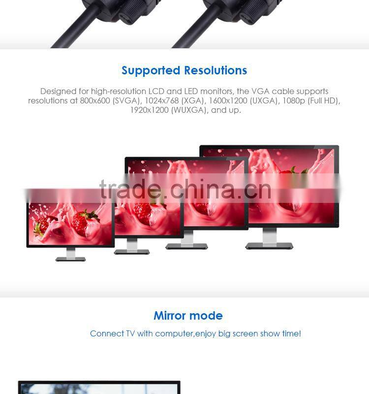 Gold Plated HD 15 M/M 3+4 VGA Monitor Cable with Ferrites 6 Feet, 100% Bare Copper